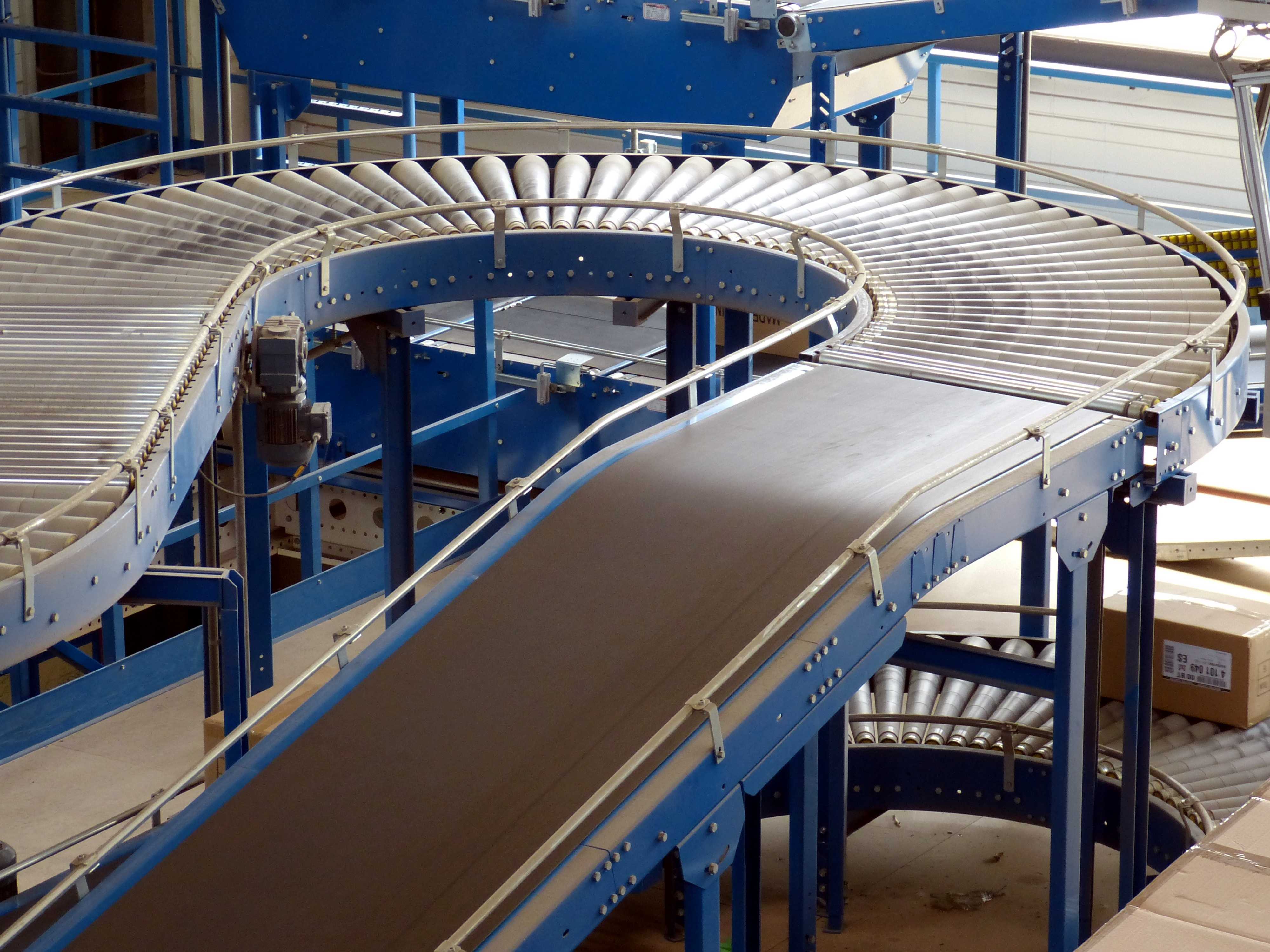 Conveyor belts at an automated logistics warehouse